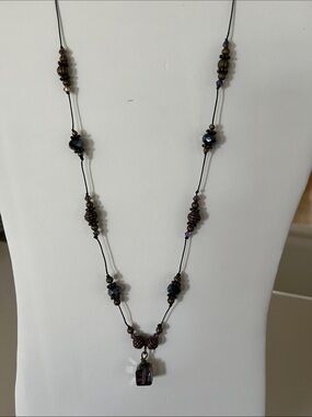 Crystal Beaded Pendant Necklace - Purple and Black & antique beads. Custom made